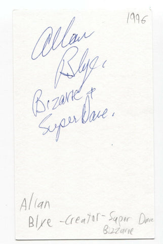 Allan Blye Signed 3x5 Index Card Autograph Signature Super Dave Osborne Creator