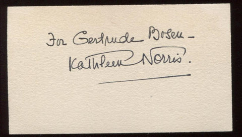 Kathleen Norris (d. 1966) Signed Card  Autographed Authentic Signature Novelist