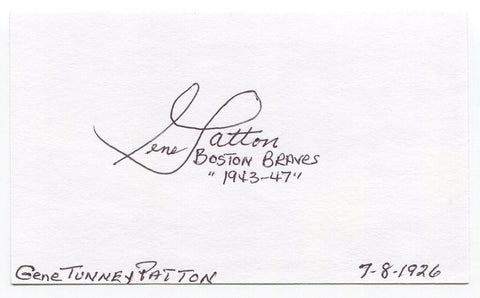 Gene Patton Signed 3x5 Index Card Autographed Baseball Player Boston Braves