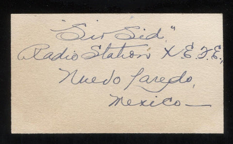 "Sir Sid" Signed Card from 1932  Autographed Music Nuevo Laredo, Mexico