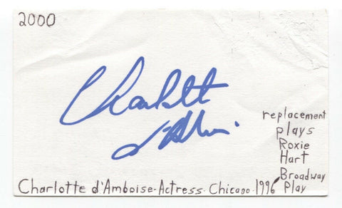 Charlotte d'Amboise Signed 3x5 Index Card Autographed Signature Actress Chicago