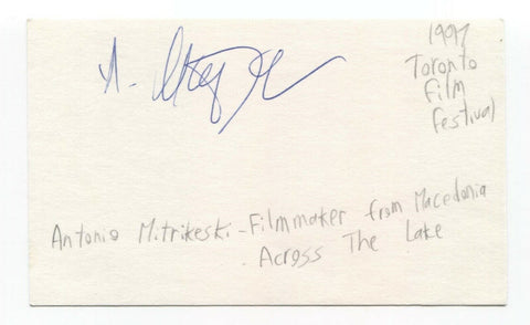 Antonio Mitrikeski Signed 3x5 Index Card Autograph Signature Directer Filmmaker