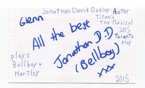 Jonathan Dudley Signed 3x5 Index Card Autographed Actor Les Miserables