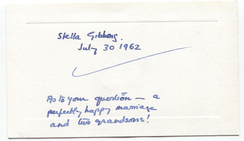 Stella Gibbons Signed Card Autographed Signature Novelist Cold Comfort Farm