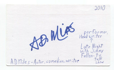 A.D. Miles Signed 3x5 Index Card Autographed Signature Comedian Writer Actor