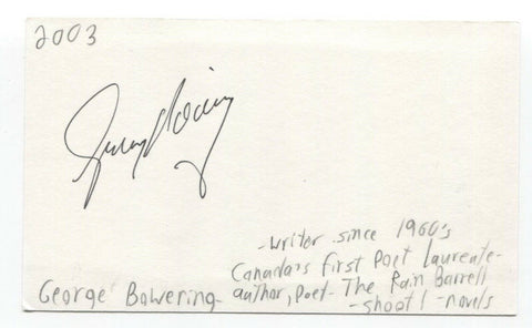 George Bowering Signed 3x5 Index Card Autographed Signature Author Poet