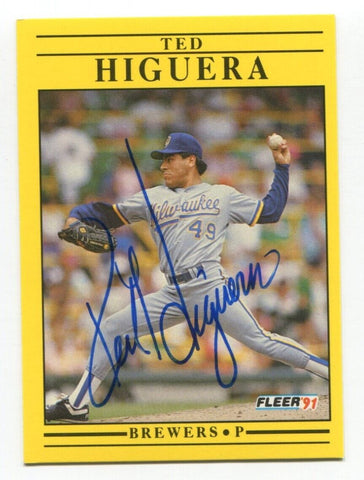 1991 Fleer Ted Higuera Signed Card Baseball RC Autograph AUTO #586