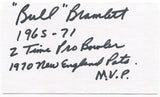 John "Bull" Bramlett Signed 3x5 Index Card Autographed Football Patriots MVP