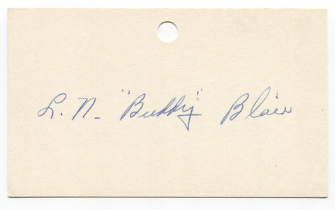 Louis Nathan (Buddy) Blair Signed 3x5 Index Card Baseball Autographed