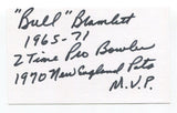 John "Bull" Bramlett Signed 3x5 Index Card Autographed Football Patriots MVP