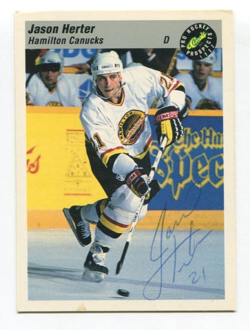 1993 Classic Pro Prospects Jason Herter Signed Card Hockey Autograph AUTO #58