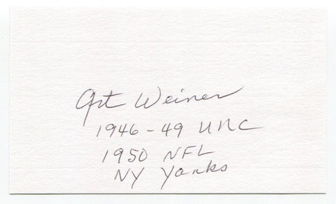 Art Weiner Signed 3x5 Index Card Autograph Football NFL New York Yanks CFHOF