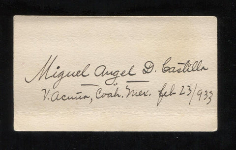 Miguel "Cuate" Castilla Signed Card from 1933  Autographed Music Signature
