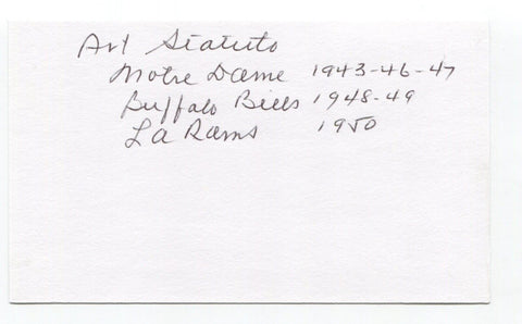 Art Statuto Signed 3x5 Index Card Autographed NFL Football Notre Dame