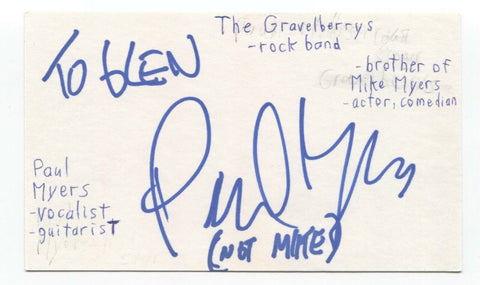 Paul Myers Signed 3x5 Index Card Autographed Signature The Gravelberrys