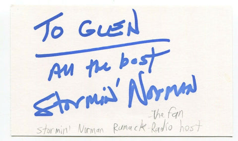 Stormin' Norman Rumack Signed 3x5 Index Card Autographed Radio Host Broadcaster