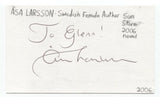 Asa Larsson Signed 3x5 Index Card Autographed Signature Author Writer
