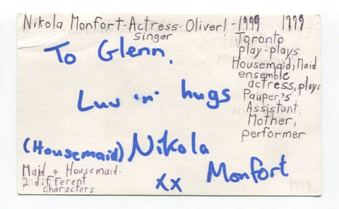 Nikola Monfort Signed 3x5 Index Card Autographed Actress Iolance