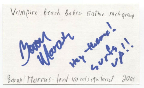 Vampire Beach Babes - Baron Marcus Signed 3x5 Index Card Autographed Signature