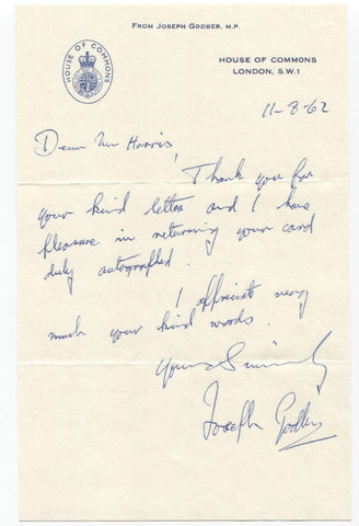 Joseph Godber Signed Letter TLS Autographed Signature British Politician