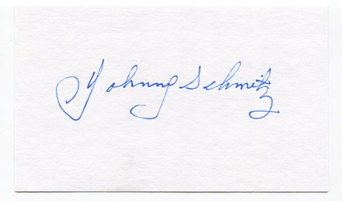 Johnny Schmitz Signed 3x5 Index Card Autographed MLB Baseball Brooklyn Dodgers