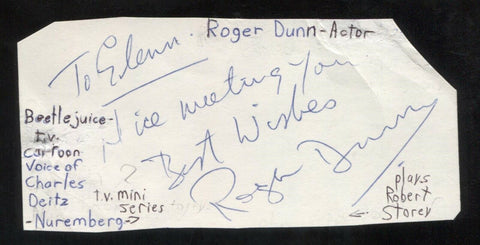 Roger Dunn Signed Cut 3x5 Index Card Autographed Signature Actor Beetlejuice