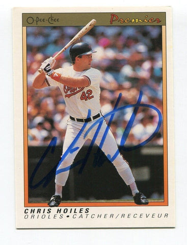 1991 O Pee Chee Premier Chris Hoiles Signed Card Baseball Autographed AUTO #65