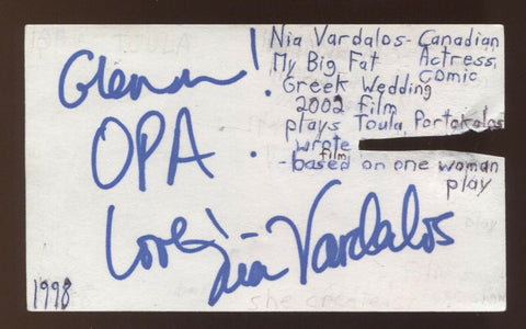 Nia Vardalos Signed 3x5 Index Card Autographed My Big Fat Greek Wedding