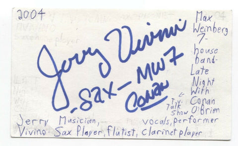 Jerry Vivino Signed 3x5 Index Card Autographed Signature Sax Musician Conan