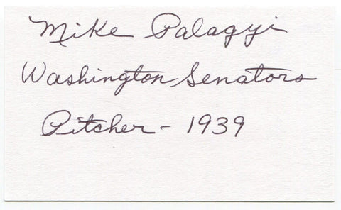 Mike Palagyi Signed 3x5 Index Card Autographed Baseball 1939 Washington Senators