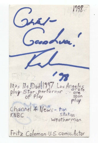 Fritz Coleman Signed 3x5 Index Card Autographed Signature Weatherman