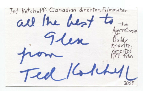 Ted Kotcheff Signed 3x5 Index Card Autographed Signature Director 