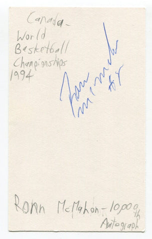 Ronn McMahon Signed 3x5 Index Card Autographed Basketball Canada