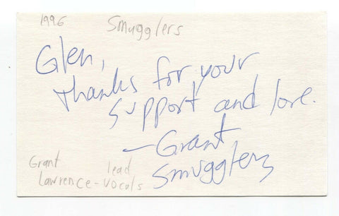 The Smugglers - Grant Lawrence Signed 3x5 Index Card Autographed Signature