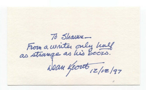 Dean Koontz Signed 3x5 Index Card Autographed Vintage Signature Author