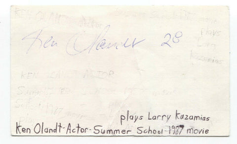 Ken Olandt Signed 3x5 Index Card Autographed Signature Actor