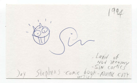 Jay Stephens Signed Index Card Autograph Signature Comic Artist Cartoonist