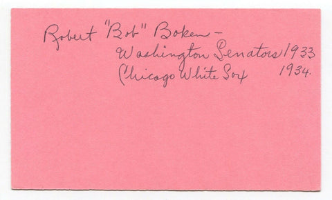 Robert Bob Boken Signed 3x5 Index Card Autographed Baseball Signature