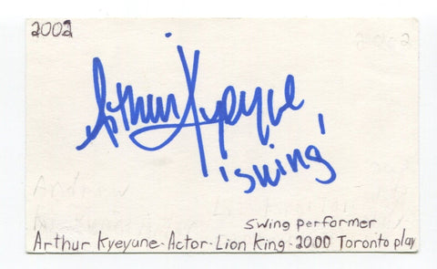 Arthur Kyekune Signed 3x5 Index Card Autographed Actress Lion King