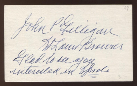 Jack Gilligan Signed 3x5 Index Card Autographed Vintage Baseball Signature