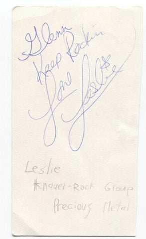 Precious Metal - Leslie Knauer Signed 3x5 Index Card Autographed Signature Band