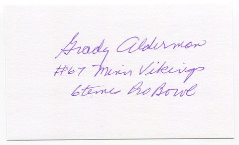 Grady Alderman Signed 3x5 Index Card Autograph Signature Minnesota Vikings  #67