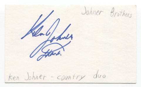 Ken Johner Signed 3x5 Index Card Autographed Signature Country Singer