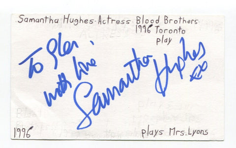 Samantha Hughes Signed 3x5 Index Card Autographed Actress Indiana Jones Temple