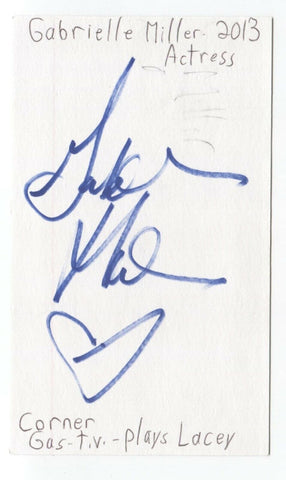 Gabrielle Miller Signed Index 3x5 Card Autographed Signature Actress Corner Gas