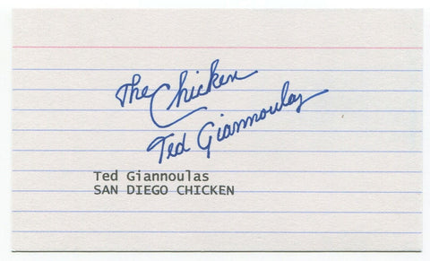 Ted Giannoulas Signed 3x5 Index Card Autographed Baseball San Diego Chicken