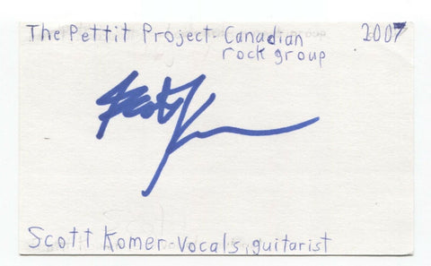 Scott Komer Signed 3x5 Index Card Autographed Signature Singer Guitarist