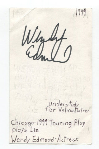 Wendy Edmead Signed 3x5 Index Card Autographed Actress 227 As The World Turns