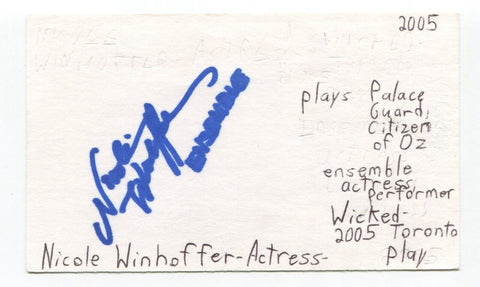 Nicole Winhoffer Signed 3x5 Index Card Autographed Actress Wicked