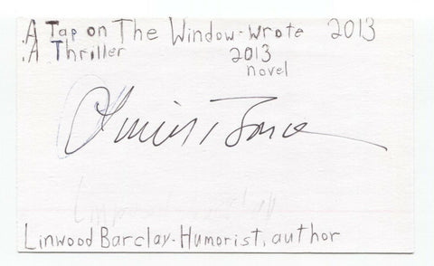 Linwood Barclay Signed 3x5 Index Card Autographed Signature Author Writer